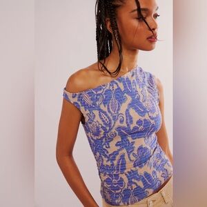 Free People ‘Shea’ Smocked Asymmetrical Floral Blouse Sz XS